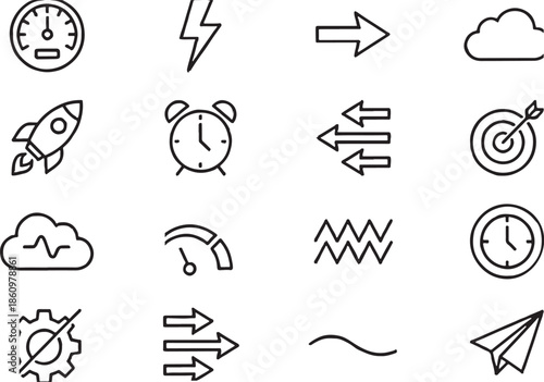 Collection of various line icons on a for infographics and design