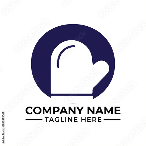 Minimalist oven mitt logo design in a dark circle perfect for a culinary business brand