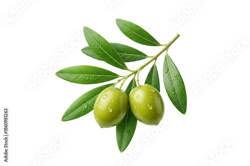 Wallpaper Mural Fresh green olives on a branch with leaves and water drops, isolated on a transparent background Torontodigital.ca