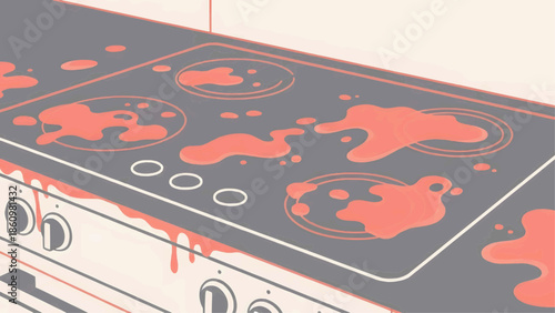 Flat vector illustration of a kitchen stove with sauce stains in a modern style