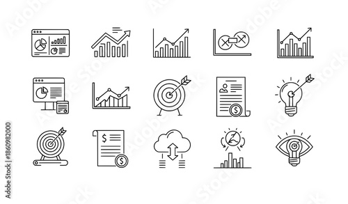 Business Intelligence Dashboard Analytics Icon Pack Vector Illustration