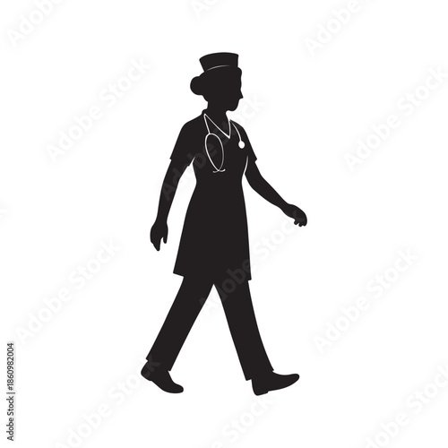 Nurse Silhouette – Healthcare Medical Worker Vector Illustration Isolated on White Background