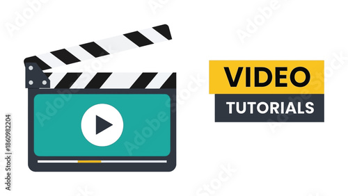 Video Tutorials Education Concept with Movie Clapperboard Icon and Digital Learning Banner