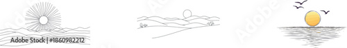 Continuous one line drawing sun art forms a Summer sun contour line sign in this line art illustration