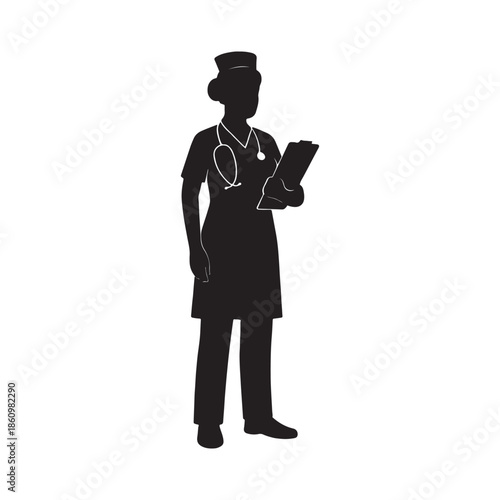 Nurse Silhouette – Healthcare Medical Worker Vector Illustration Isolated on White Background
