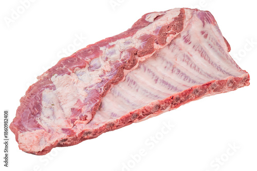 Canvastavla Fresh uncooked pork spareribs slab isolated on white background meat ingredient