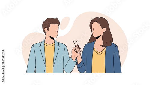 Illustration of a young couple holding a small heart-shaped object together