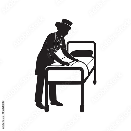 Nurse Silhouette – Healthcare Medical Worker Vector Illustration Isolated on White Background