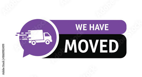 Relocation Notice Banner with Delivery Truck and We Have Moved Text for Business Address Change