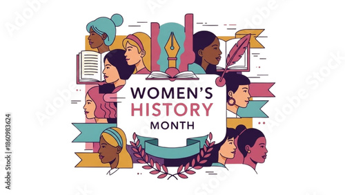 Celebrating Women's History Month with diverse women from various professions and backgrounds in a vibrant illustration