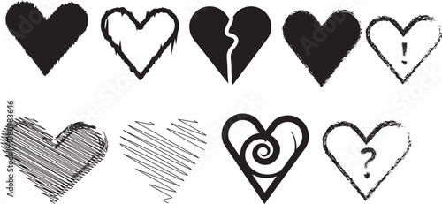 Collection of various heart symbols and emojis