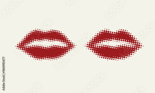 Lips illustration with halftone texture in a retro style. Suitable for beauty branding, cosmetics design, fashion graphics, pop art visuals, and romantic themes.