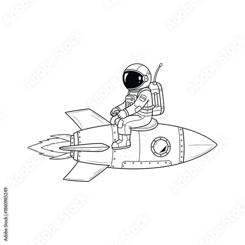 Astronaut sitting on rocket Vector, illustration