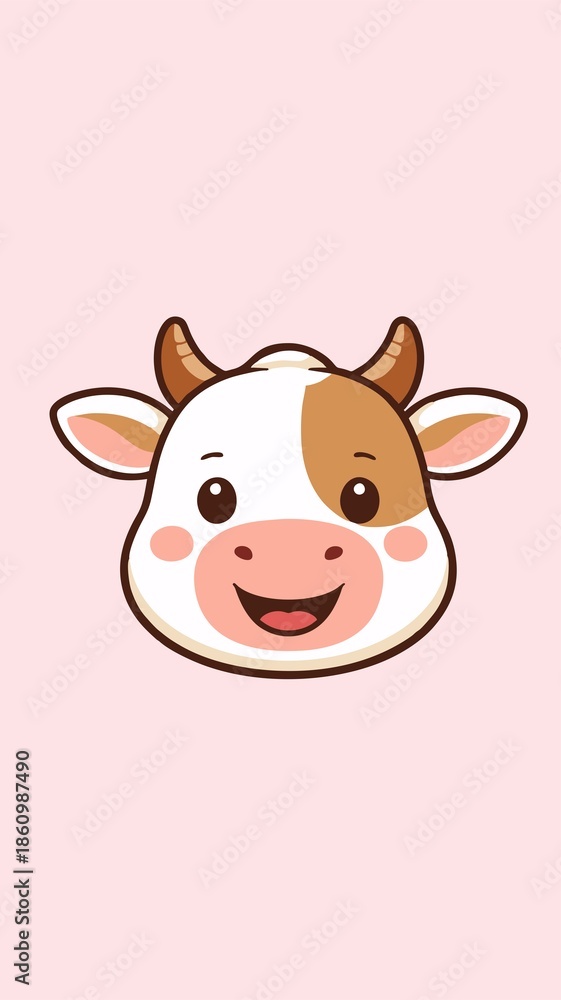 Naklejka premium Cute Smiling Cow Face Illustration