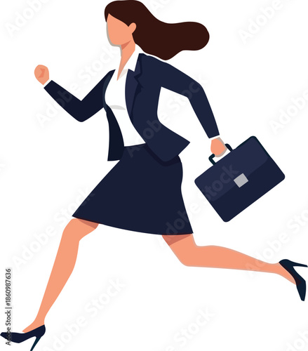 Running Businesswoman with Briefcase, Professional Career Growth Concept Flat Vector Illustration