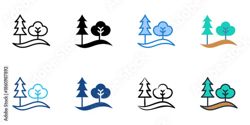 Landscaping icons set multiple style collection. Editable stroke 
