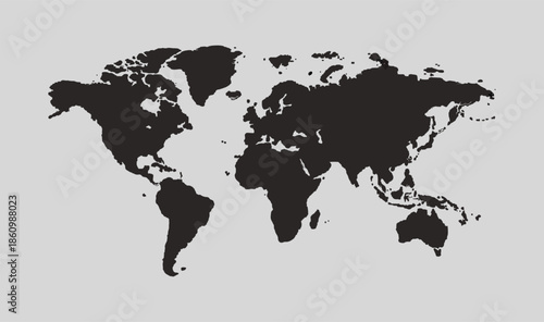 Detailed vector world map on grey background