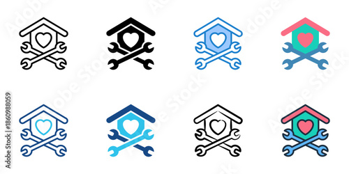 Home improvement icons set multiple style collection. Editable stroke 
