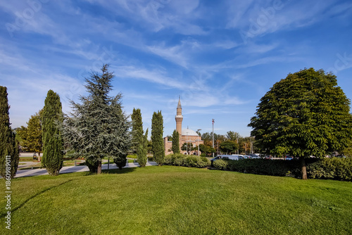 History, stone mosque, islamic culture, structure, sanctum, aerial shot, Turkey.