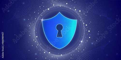 Padlock With Keyhole icon in personal data security Illustrates cyber data or information privacy idea. blue color abstract hi speed internet technology.