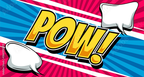 Comic lettering pow. Vector bright cartoon illustration in retro pop art style