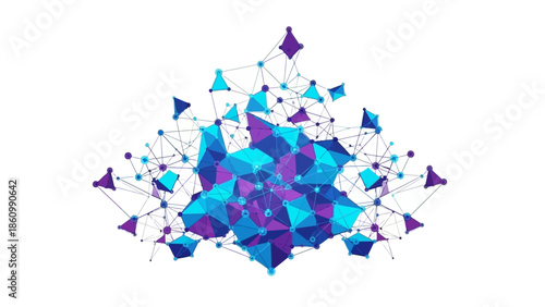 Abstract digital lowpoly network structure of blue and purple geometric shapes