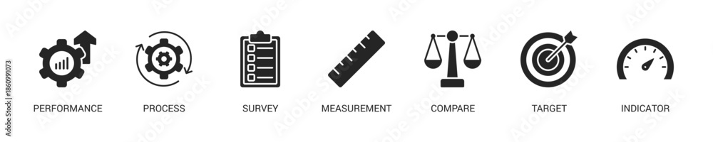 Fototapeta premium Benchmarking glyph Icon Set For Web Banner. Vector Illustration Concept With Some Icons. Designed In glyph Style