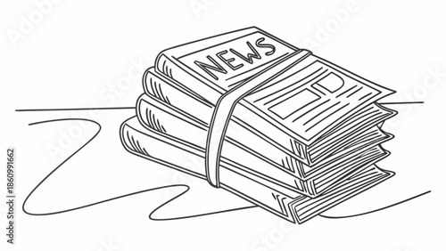 Stack of newspapers and books tied together with a band, symbolizing information and knowledge.