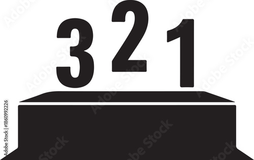 Black numbers 321 on a black pedestal flat