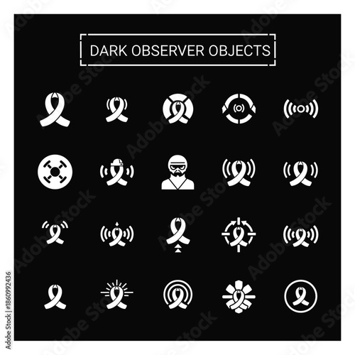Observer Ribbon Icons and Surveillance Symbols Set