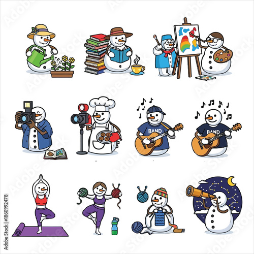 Wallpaper Mural Snowmen enjoying hobbies and activities in winter wonderland scenes Torontodigital.ca