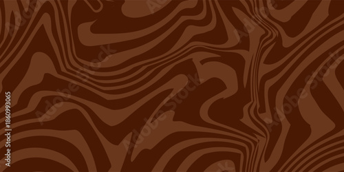 Abstract brown psychedelic waves print background. 1970s trippy seamless pattern. Marble acrylic swirl pattern. Coffee or chocolate liquid texture.