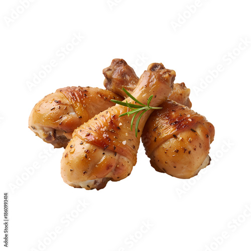 Roasted Chicken Drumsticks Entree on white background