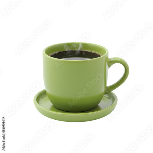 Hot Green Coffee Mug & Saucer on white background