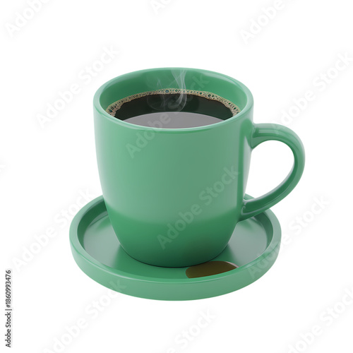 Fresh Brewed Coffee in Green Cup on white background