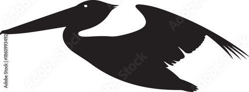 Black Silhouette of a Pelican in Flight bird