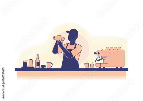 Bartender mixing drinks with shaker at bar counter in cafe  