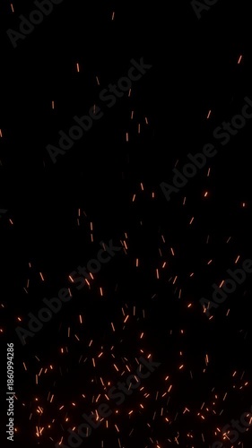 Fire sparks particles overlay floating embers, black background, 3d animation, 4k