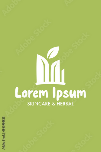 Urban Leaf Logo Design Minimalist Herbal Skincare Brand Identity A clean and modern Urban Leaf logo design featuring a minimalist leaf-inspired city shape. This logo uses a flat, fill-style design wit