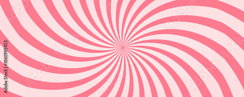 Candy color sunburst background. Abstract pink cream sunbeams design wallpaper. Colorful spinning lines for template, banner, poster, flyer. Sweet rotating cartoon swirl or whirlpool. Vector backdrop