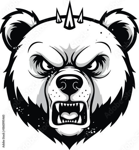 Aggressive Bear Head with Spikes Illustration.