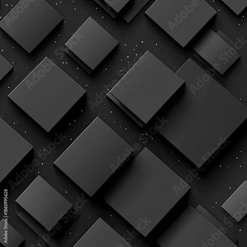 Black squares float on textured dark background