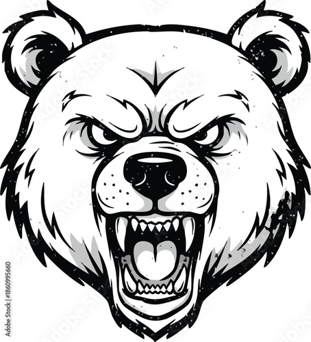 Angry Bear Head Illustration with Sharp Teeth.
