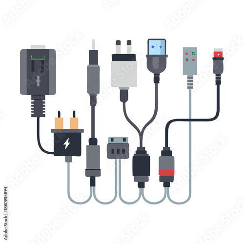 Collection of universal laptop power adapters with various plug types and voltage ratings; each laptop adapter includes cable for AC input and DC output for consistent charging performance See Less
