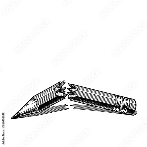 Broken pencil on vast white paper in monochrome style  