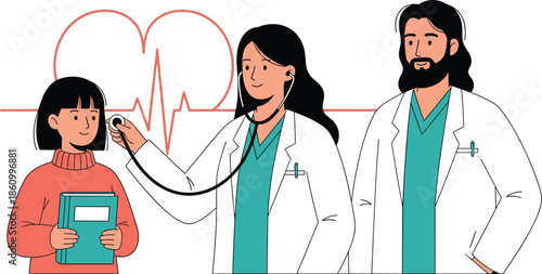 Doctors with stethoscope checking child health, pediatric medical examination, healthcare support, 
