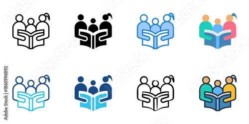 Reading icons set multiple style collection. Editable stroke 
