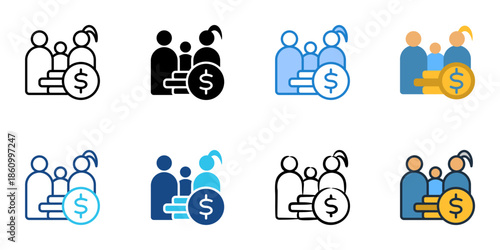 Family finance icons set multiple style collection. Editable stroke 

