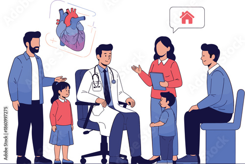 family, visiting, doctor, pediatric, heart, health, consultation, medical, advice, parents, and, children, 