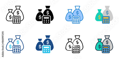 Budgeting icons set multiple style collection. Editable stroke 
